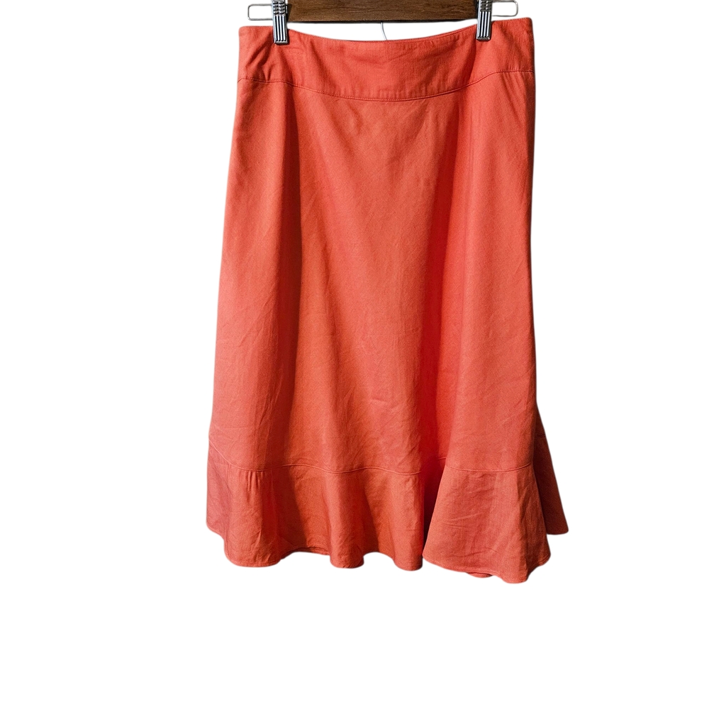 EAST 5TH LINEN BLEND  LONG ALINE ORANGE LINED SKIRT SIZE 10